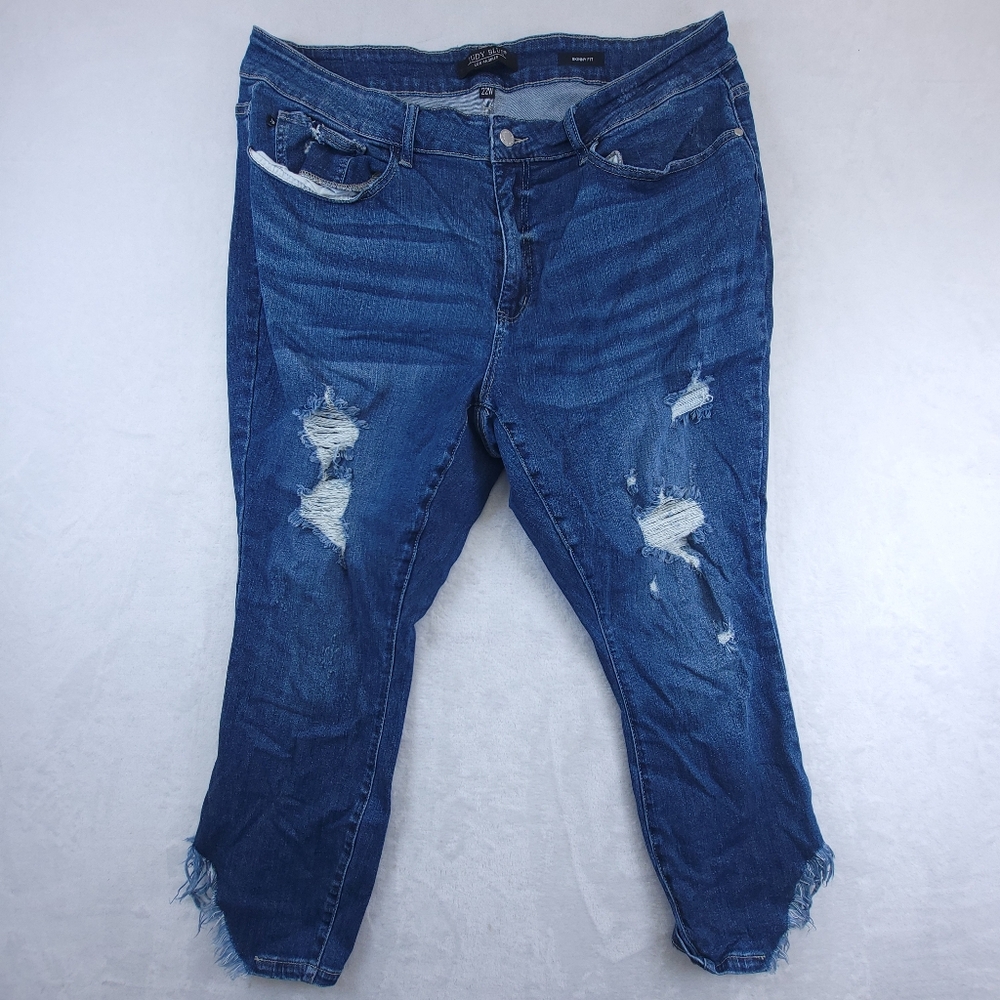 Judy Blue High Rise Distressed  Skinny Fit Jeans Shark Bite Hem Womens Size 22w